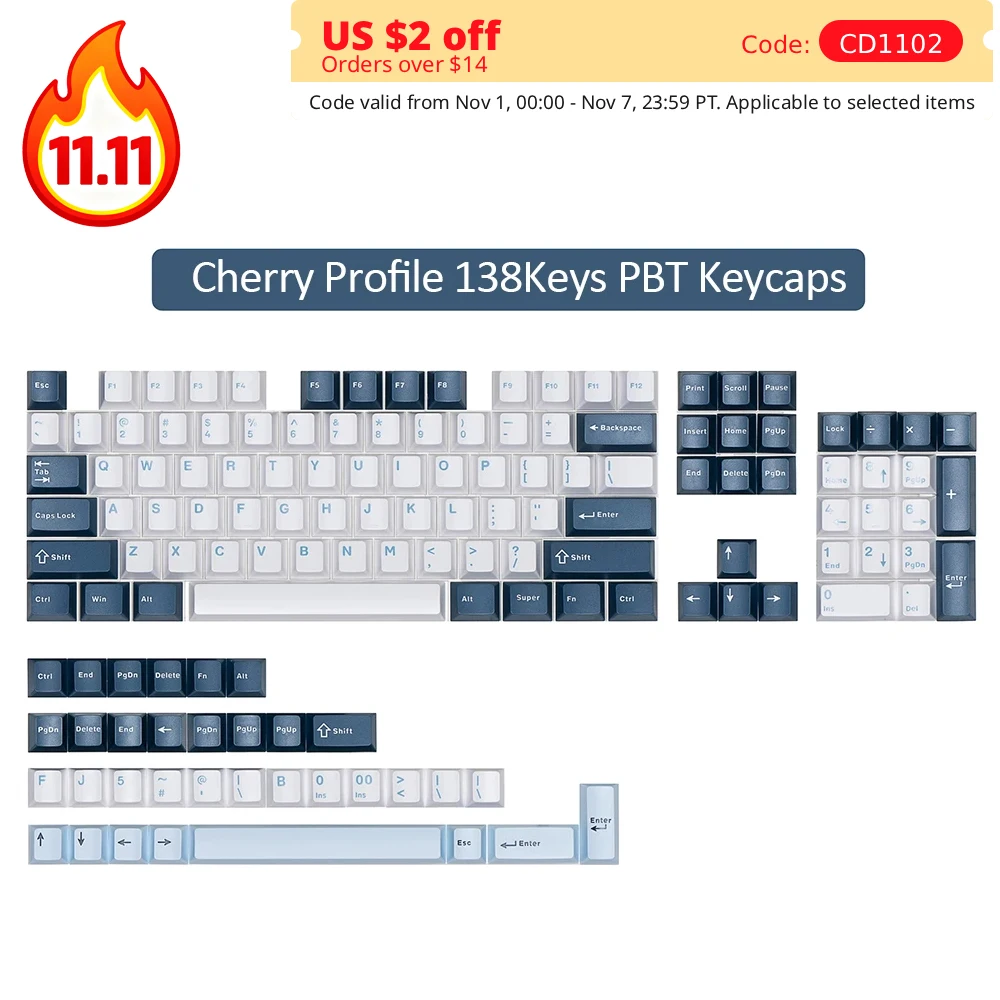 

138Keys PBT keycaps Mechanical Keyboard Cherry Profile Key Caps for Wooting keyboards Caps Dye Sublimation Keycap