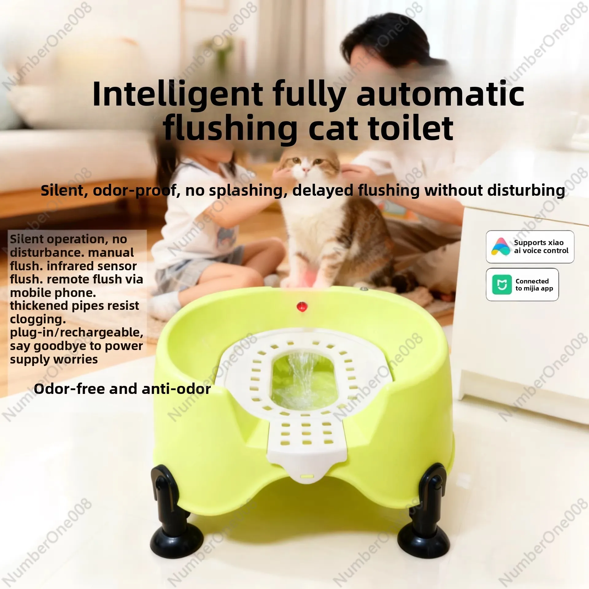 Open Smart Cat Toilet with Auto Flush, Self-Cleaning Litter Box with Deodorizer, No-Scoop Pet Potty for Indoor Cats