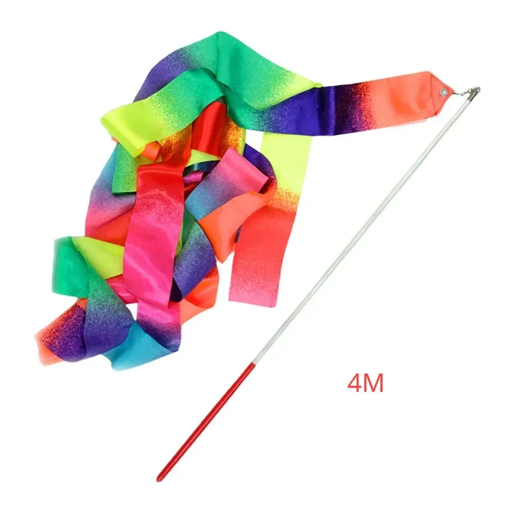 2M/4M Rhythmic Gymnastics Equipment Stick Twirling Dance Ribbons Rainbow Color Sparkling Performance Props for Art Dances