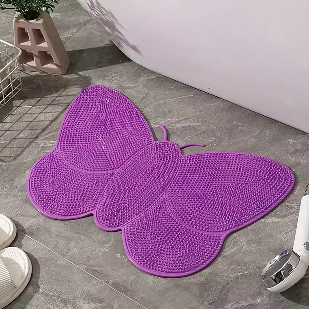 Butterfly Washable Shower Floor Mat Massage and Clean Feet Bathroom Shower Foot Scrubber Mat Foot Cleaner Brush