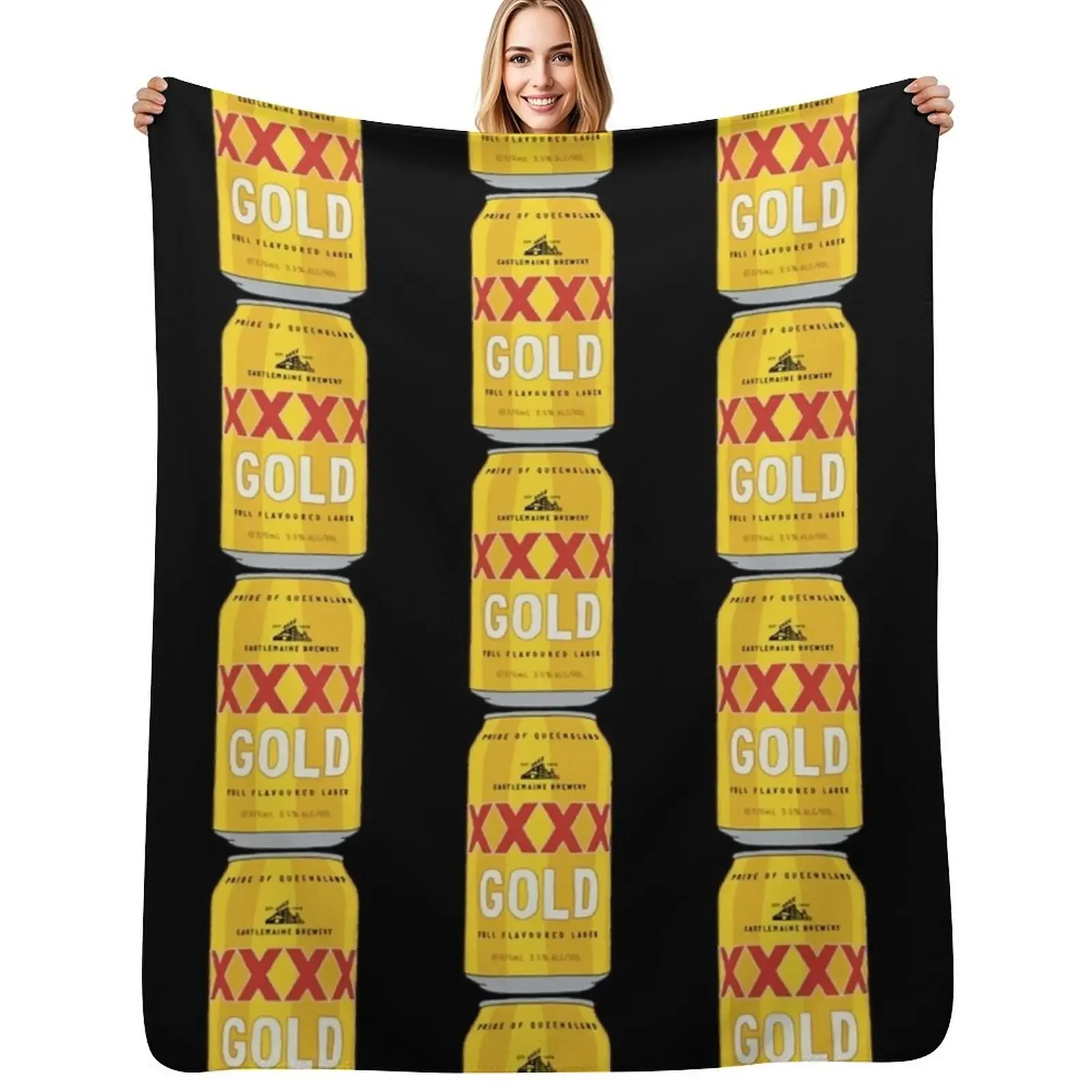 

Hand-drawn XXXX Gold can Throw Blanket Plaid Hairy for babies Large Blanket