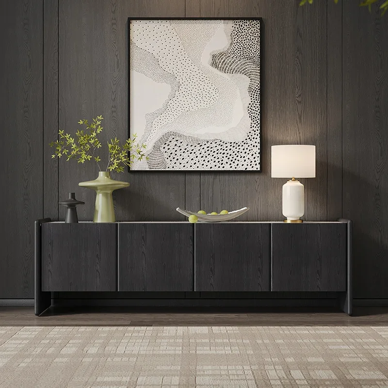 

56*American light luxury marble TV cabinet, living room storage, modern simple solid wood audio-visual cabinet