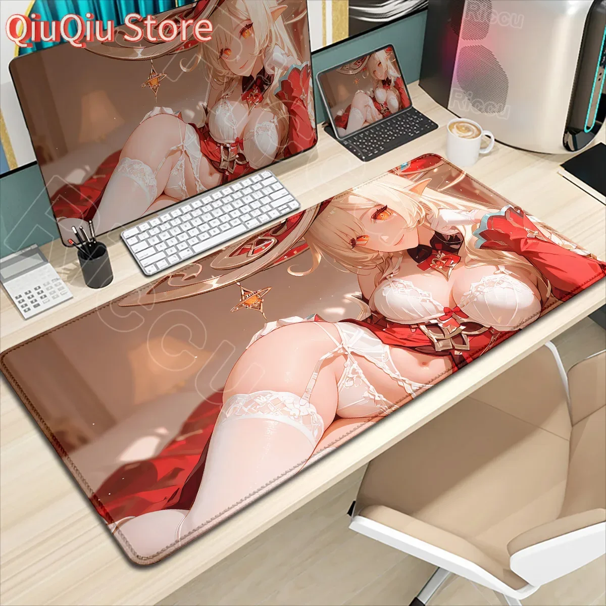 

Genshin Impact сексуальный коврик для мыши Alice HD печать компьютерный геймер с запирающимся краем нескользящий коврик для мыши для ноутбука 700 × 400 мм Klee коврик для клавиатуры