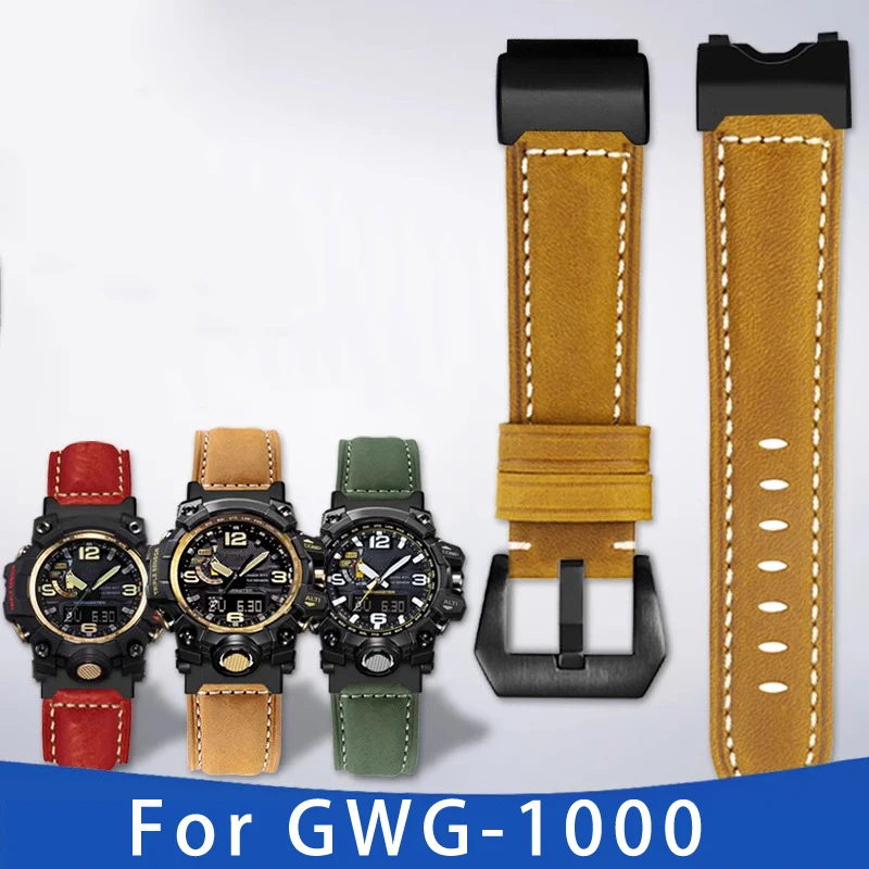 Frosted Italian cowhide watchstrap for CASIO G-SHOCK GWG-1000 black dark brown red yellow green khaki blue men watchband adapter