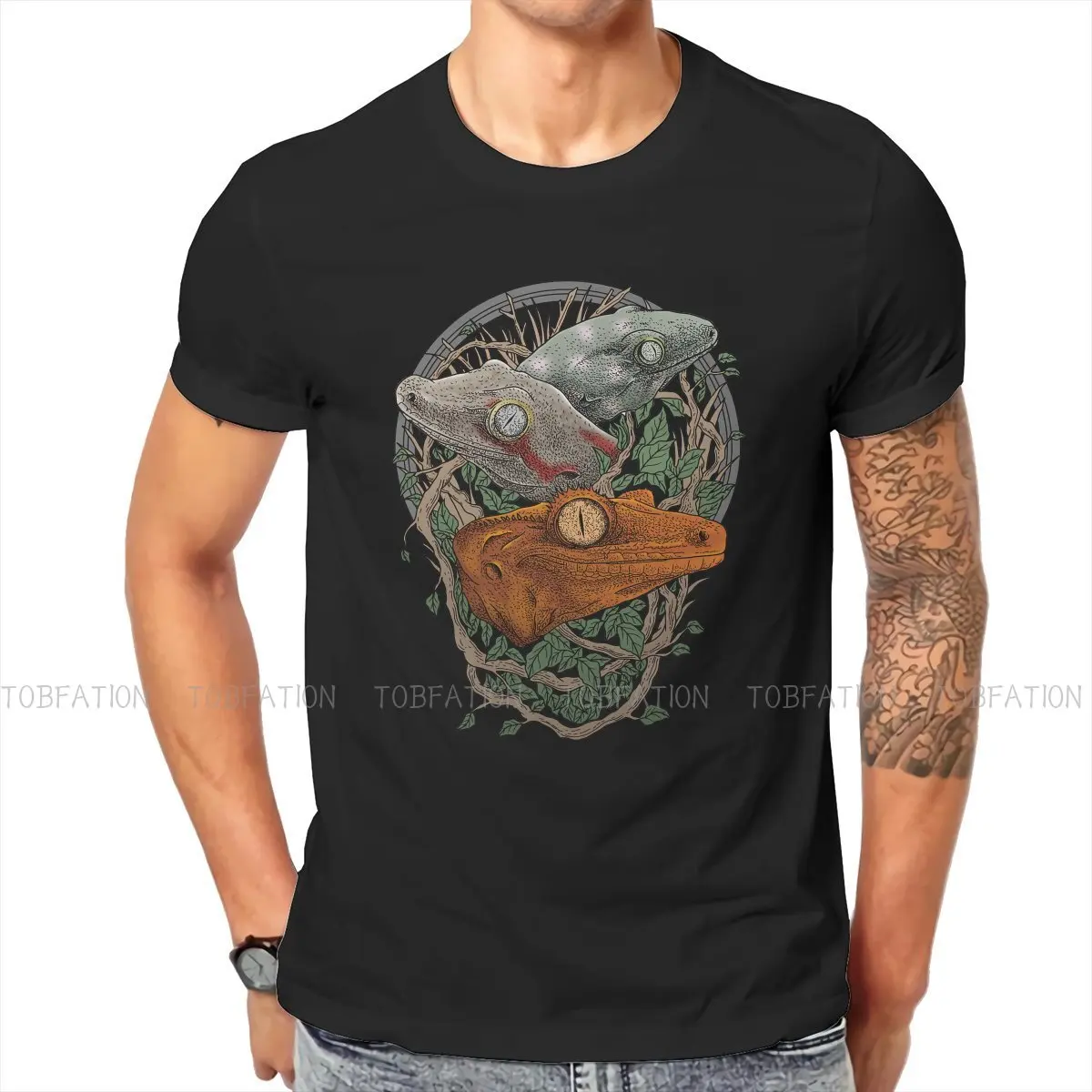 Gecko Lover 100% Cotton TShirts New Caledonian Crested Gargoyle and Leachinaus Distinctive Men's T Shirt Funny Clothing