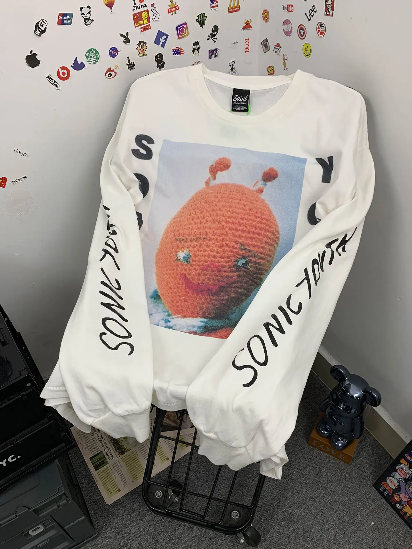 Washed Long Sleeve T-Shirt Men's Rock Band Print Vintage American Style Loose Fit Breathable Casual round Neck Tee for Couples
