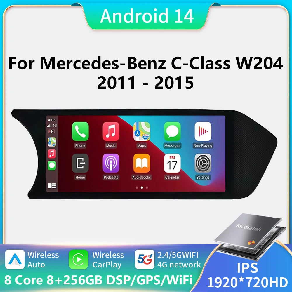 2026 New Android 14 Auto Radio Carplay For Mercedes C Class W204 2011-2014 Car Multimed Player Screen BT WIFI Stereo GPS Navi
