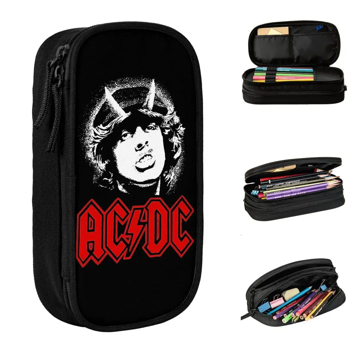

New AC Heavy Metal Rock Music Band Pencil Cases DC Pencil Box Pen Holder Girl Boy Large Storage Bags Office Zipper Stationery