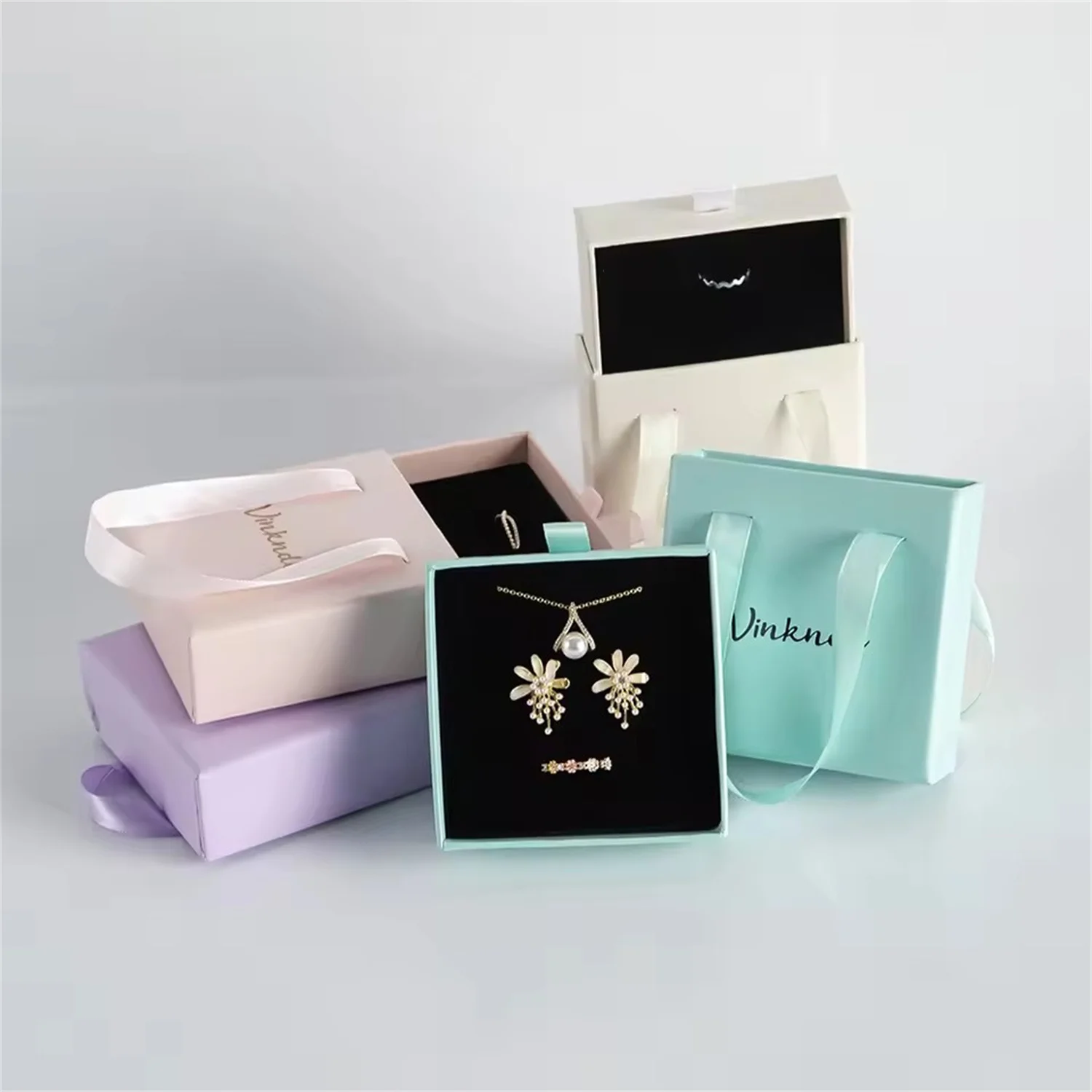 

50 Portable Drawer Box Earrings Necklace Bracelet Jewelry Jewellry Buddha Beads Storage Box Head handmade Custom Logo Bulk