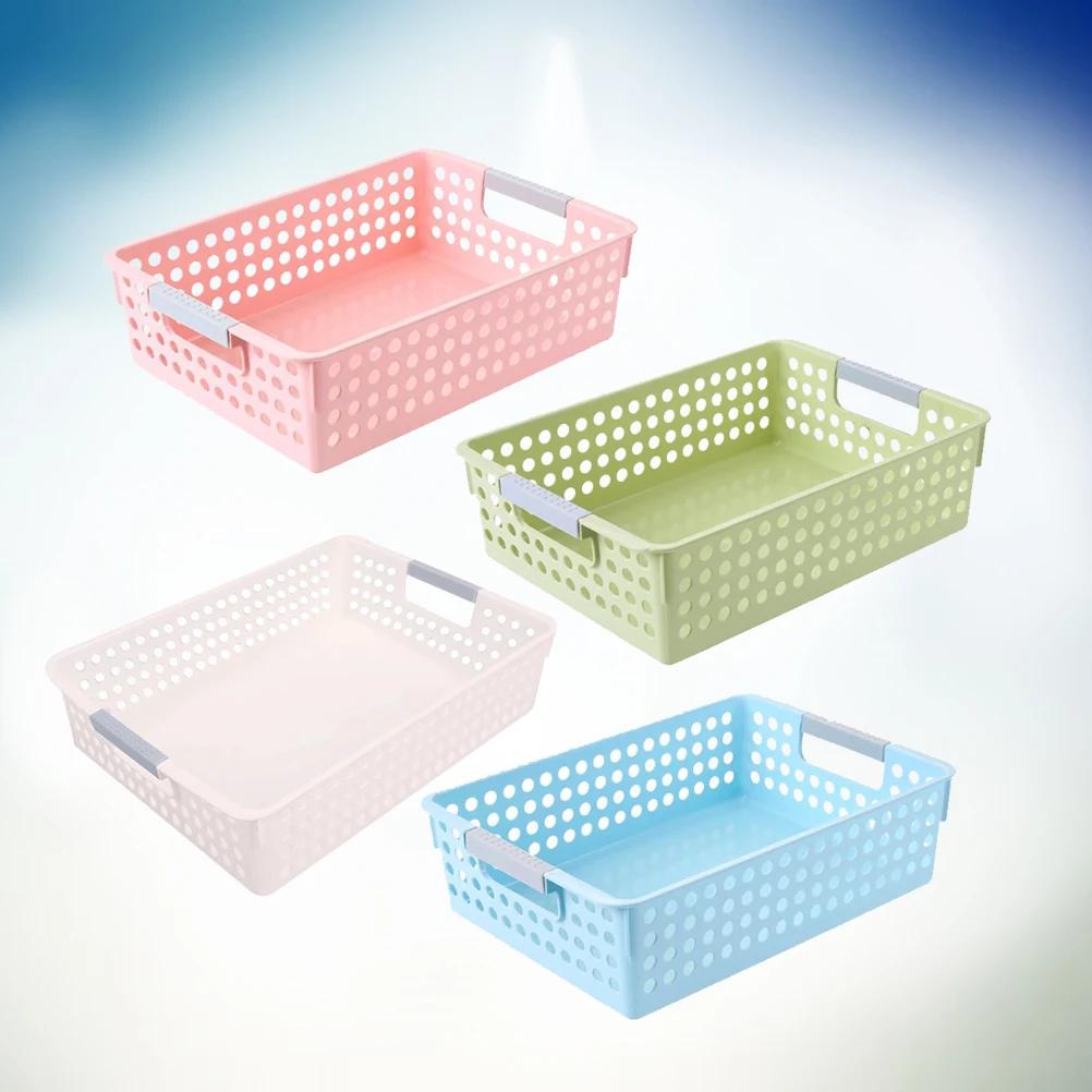 

4pcs Plastic Hollow Stackable Storage Baskets 4 Colors Office File Organizer Paper Bin Home Vegetable Fruit Basket Plastic Bins