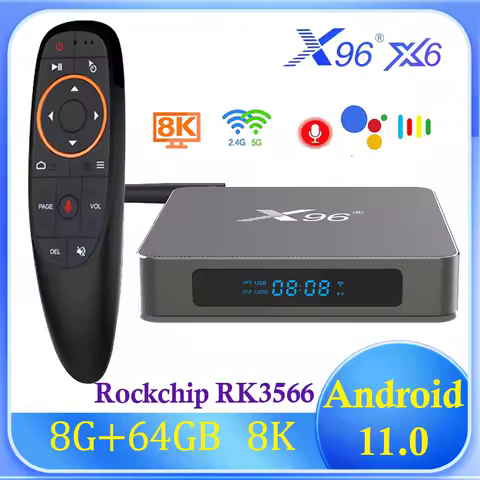 X96 X6 Android 11 Smsrt TV BOX Rockchip RK3566 8G 64G 4G 32G 4K 8K 1000M Voice Assistant Receiver 2.4G&amp;5G Wifi BT Set Top Box