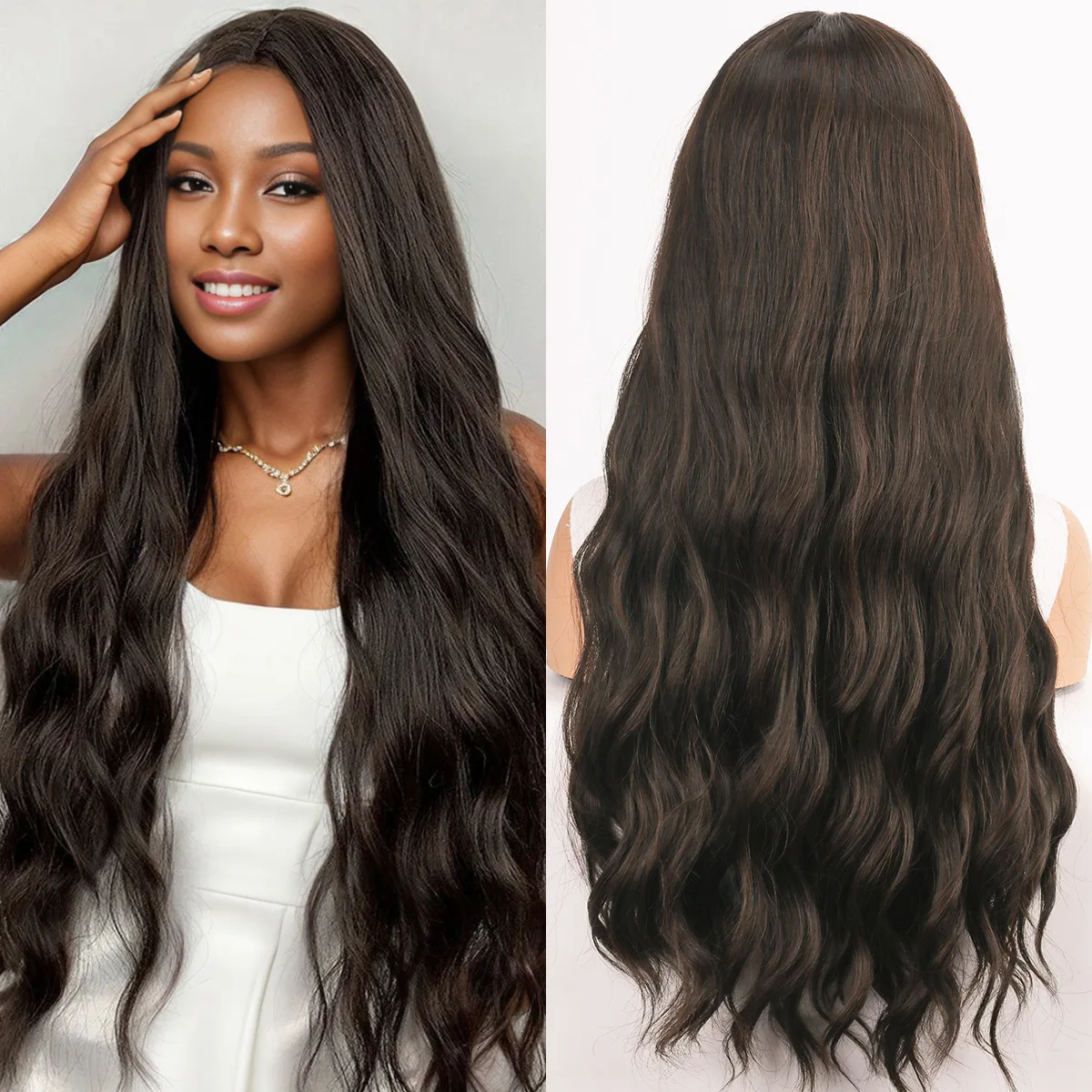 

European and American wigs women medium hair big wave hair fashion chemical fiber long curly hair wigs headgear