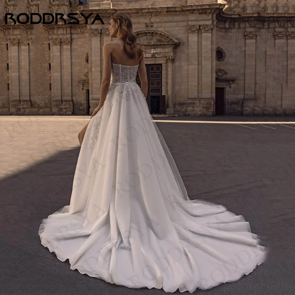 Roddrsya Brautkleid für Frauen eine Linie Applikationen Brautkleid Split ärmellosen Strand Tüll plus Größe sexy Vestidos de Novia Hochzeitskleid für Frauen 2024 A Line  Appliques Brautkleid Split ärmellos  Strand Tüll