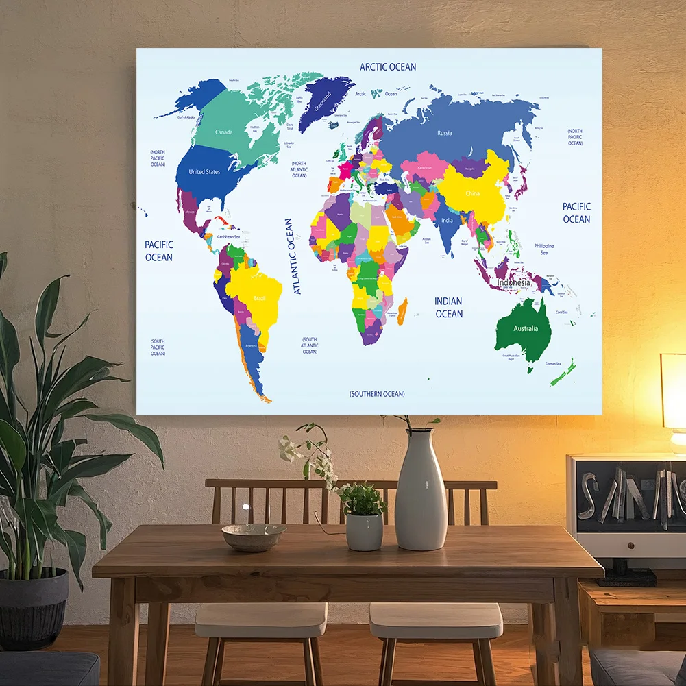 Polyester, outils d'éducation géographique, autocollants muraux de la carte du monde et tableaux suspendus pour la décoration de la maison, outils de tourisme