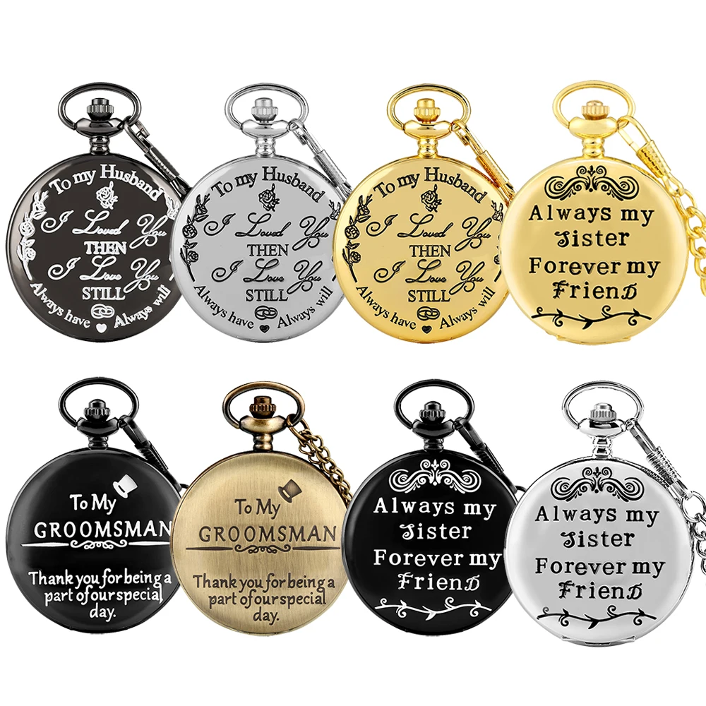To My Husband/Groomsman/Sister Quartz Pocket Watch Vintage Wedding Gift Fob Chain Pendant Pocket Timepiece