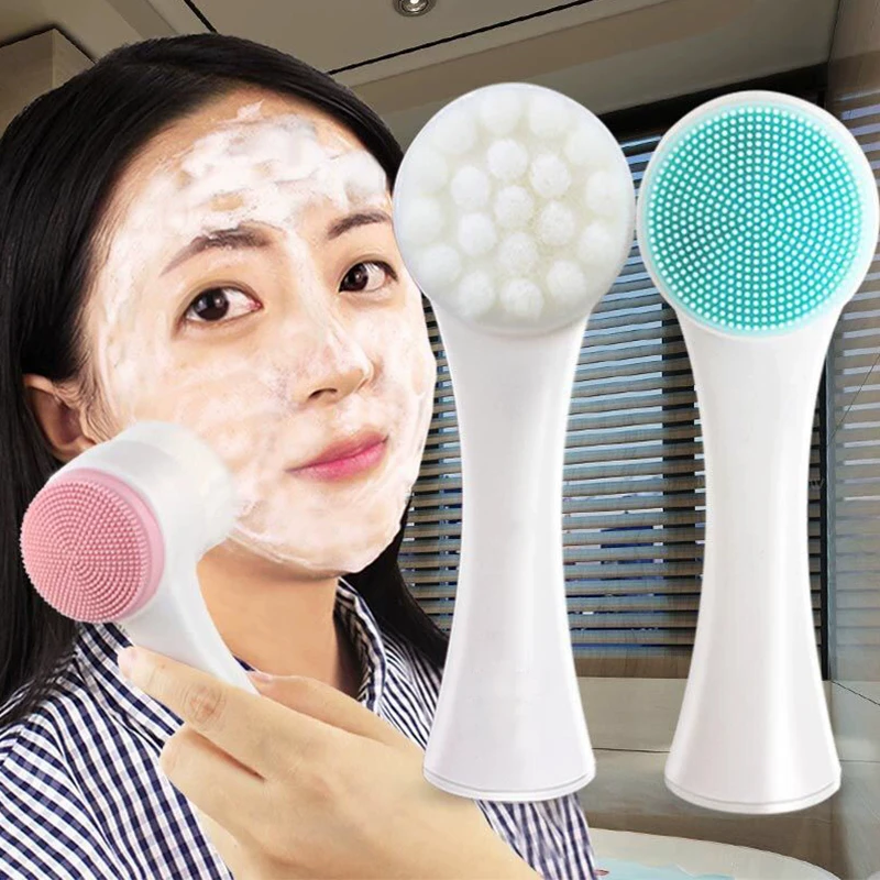 

2-in-1 Double Sides Soft Silicone Facial Cleansing Brush Gentle Exfoliating Deep Pore Cleanse Manual Face Scrubber for Blackhead