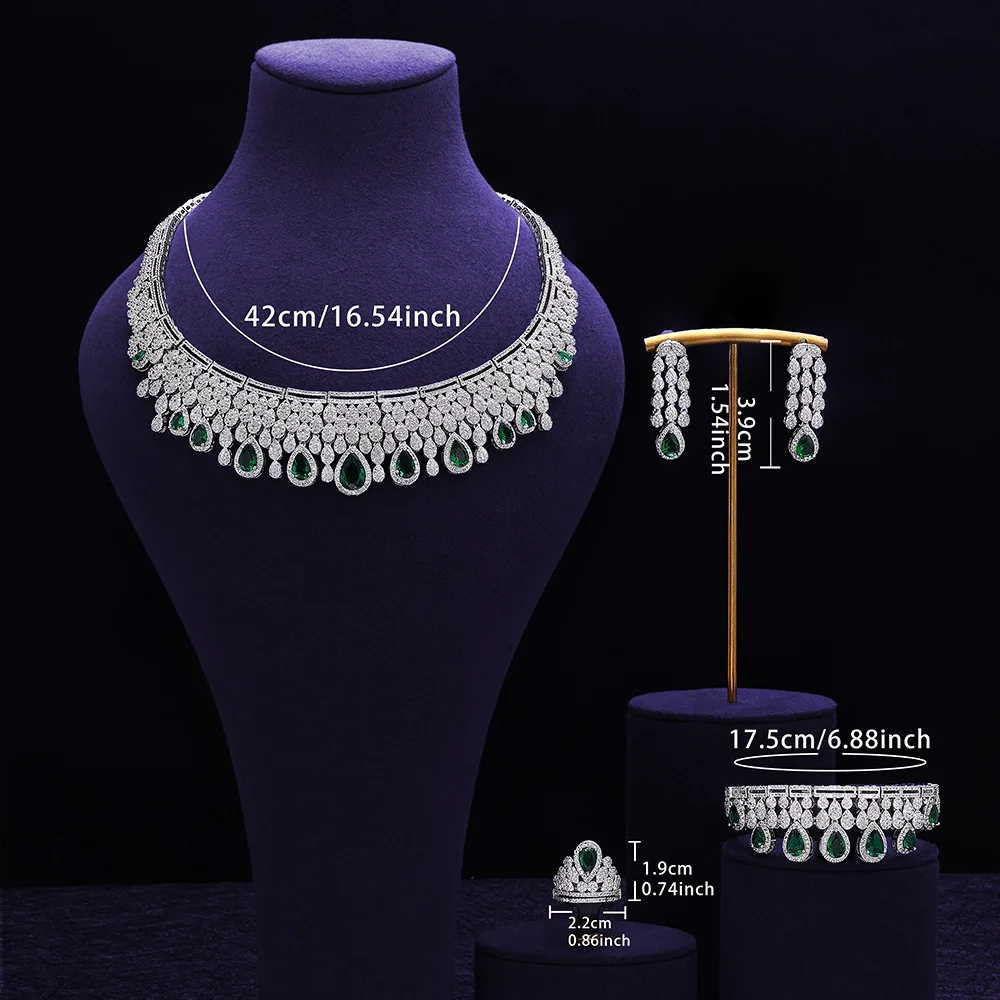 New Arrival 4Pcs Bridal Cubic Zirconia Jewelry Set Water Drop Shape Necklace Earring Bangle Ring Wedding Costume Accessories