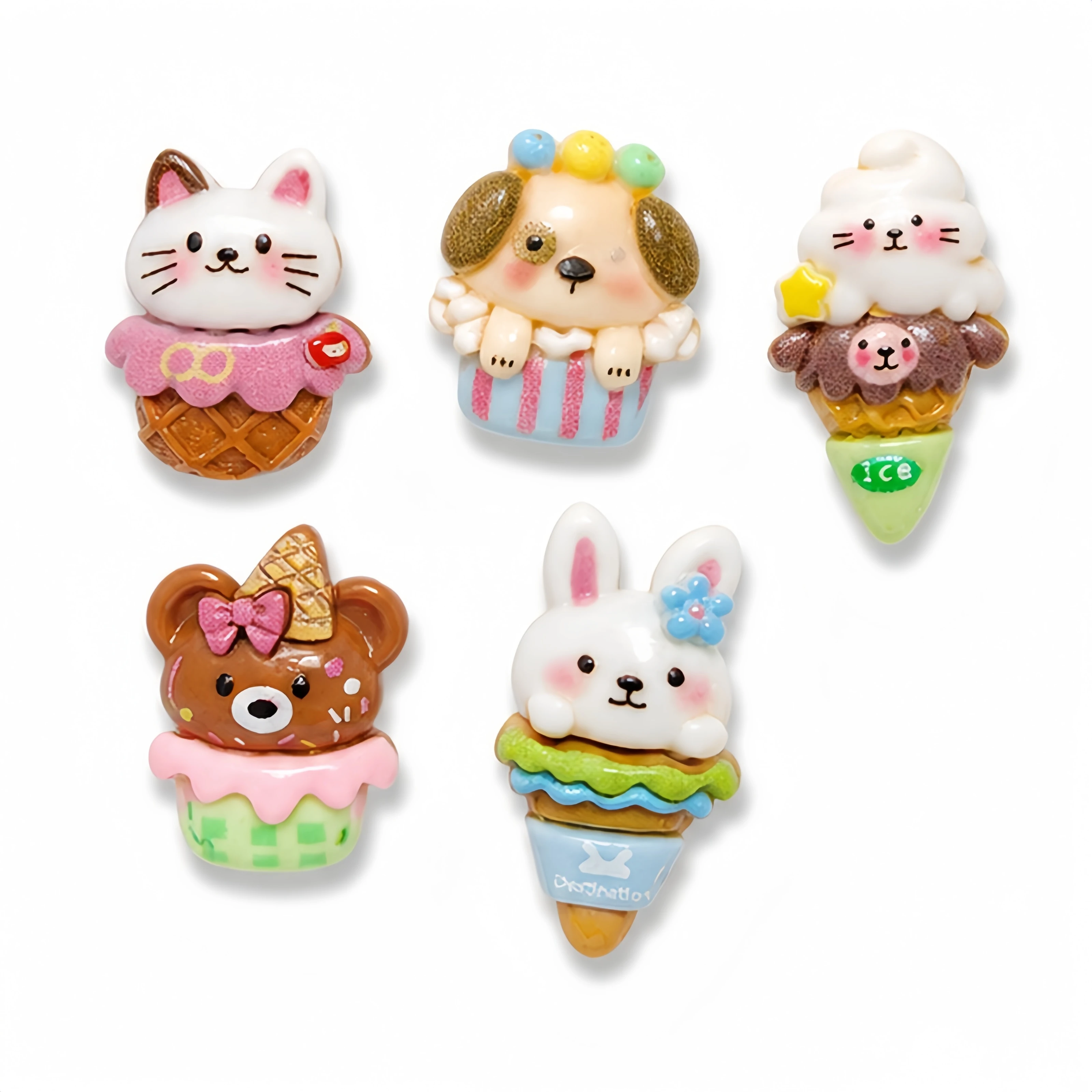 20-Pack Mixed Cat Dog Bear Bunny Ice Cream Resin Shoe Charms - Cute Animal & Food Clog Decor for Sandals & Beach Bags