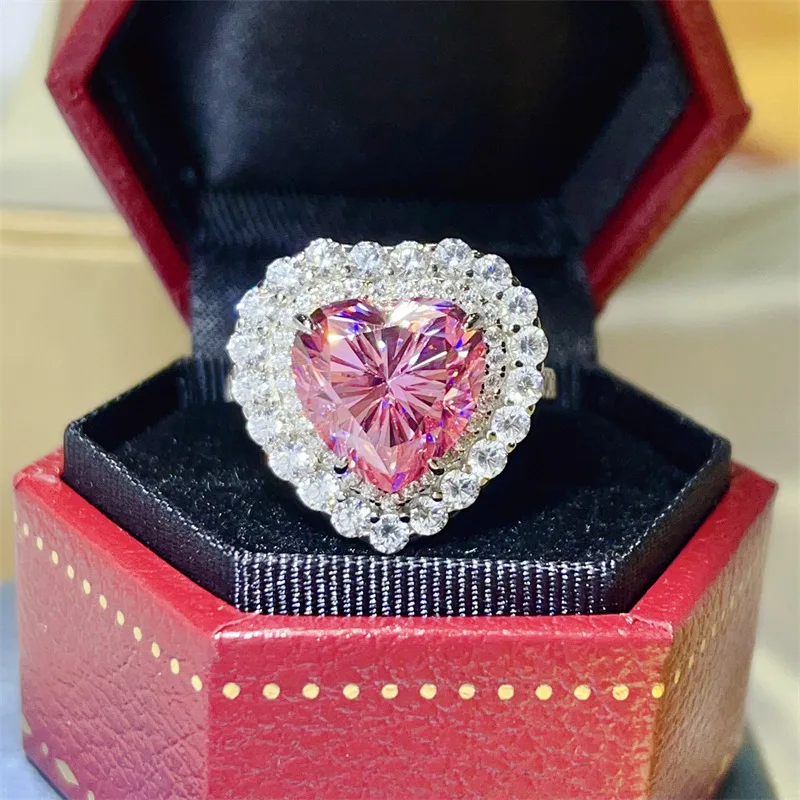 

Кольцо с бриллиантом из муассанита королевы и сердца 5 карат розового цвета, стерлинговое серебро 925 пробы, обручальные кольца для женщин, свадебные обручальные украшения