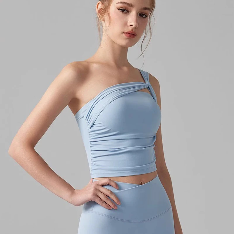 Reggiseno sportivo ad alto impatto con spalla singola da donna Reggiseni yoga con coppa fissa ammortizzante Canottiera fitness per biancheria intima da corsa