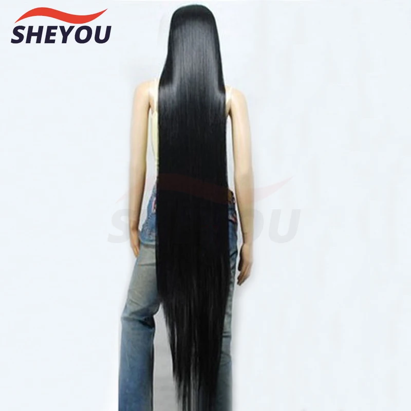 80CM 100CM 120CM 150CM 200CM Black Long Straight Heat Resistant Hair Cosplay Costume Wig + Wig Cap