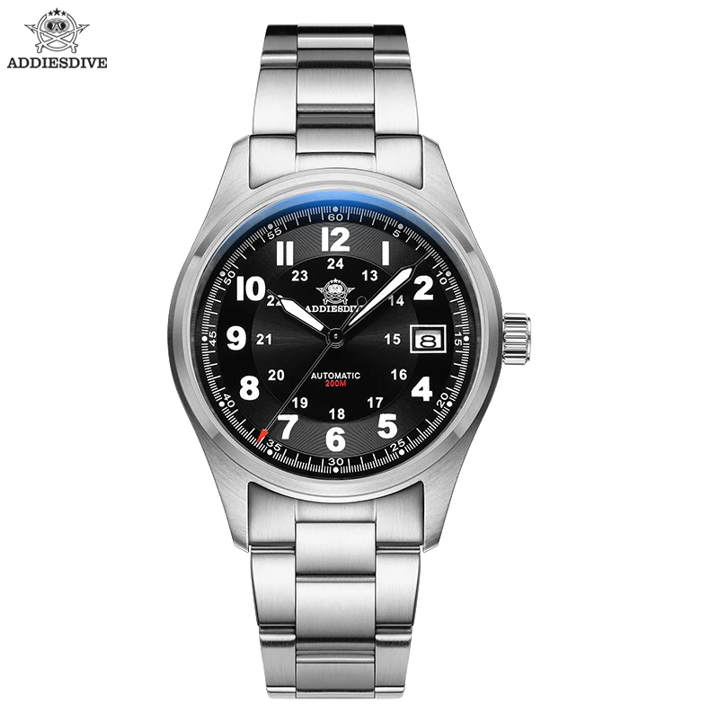 Addiesdive relógio masculino ad2048 pulseira de couro cristal safira 20bar mergulho bgw9 super luminoso relógios mecânicos automáticos