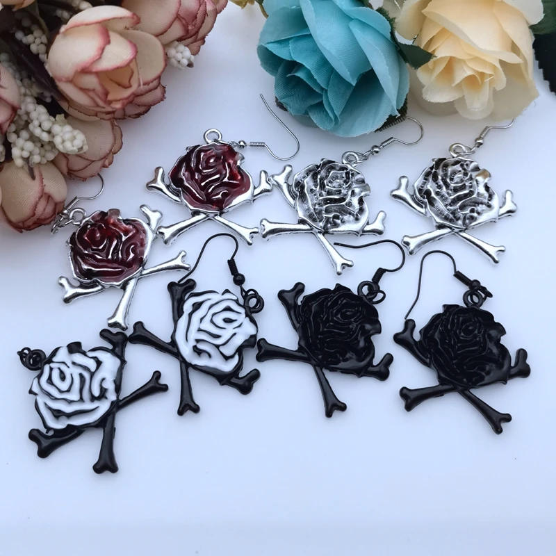 

European and American Fashion Accessories Punk Gothic Drip Oil Death Wild Rose Multicolor Halloween Earrings Pendant Gift