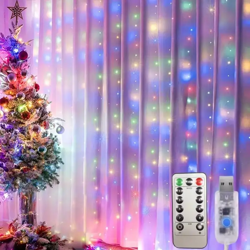 1 Juego de guirnaldas de luces LED 100/200/300 con control remoto, 8 modos de luces de cadena de alambre de cobre USB para Navidad, boda, hogar, interior y exterior