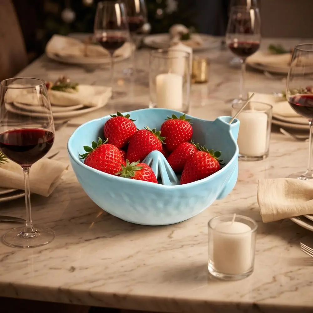 Self Spinning Berry Washing Bowl Perforated Draining Large Capacity Ceramic Fruit Washer Time-Saving Easy To Clean