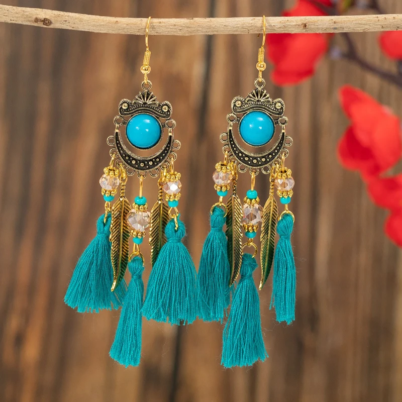 أقراط طويلة مهدب على الطراز العرقي القبلي البوهيمي أقراط عبر الحدود مجوهرات عطلة السفر بالجملة