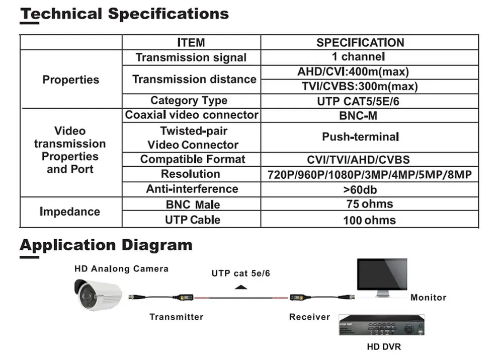 New 1 Pair BNC To RJ45 Passive Video Power + Audio Balun Transceiver for CCTV Camera 8MP CVBS AHD CVI TVI UTP Balun