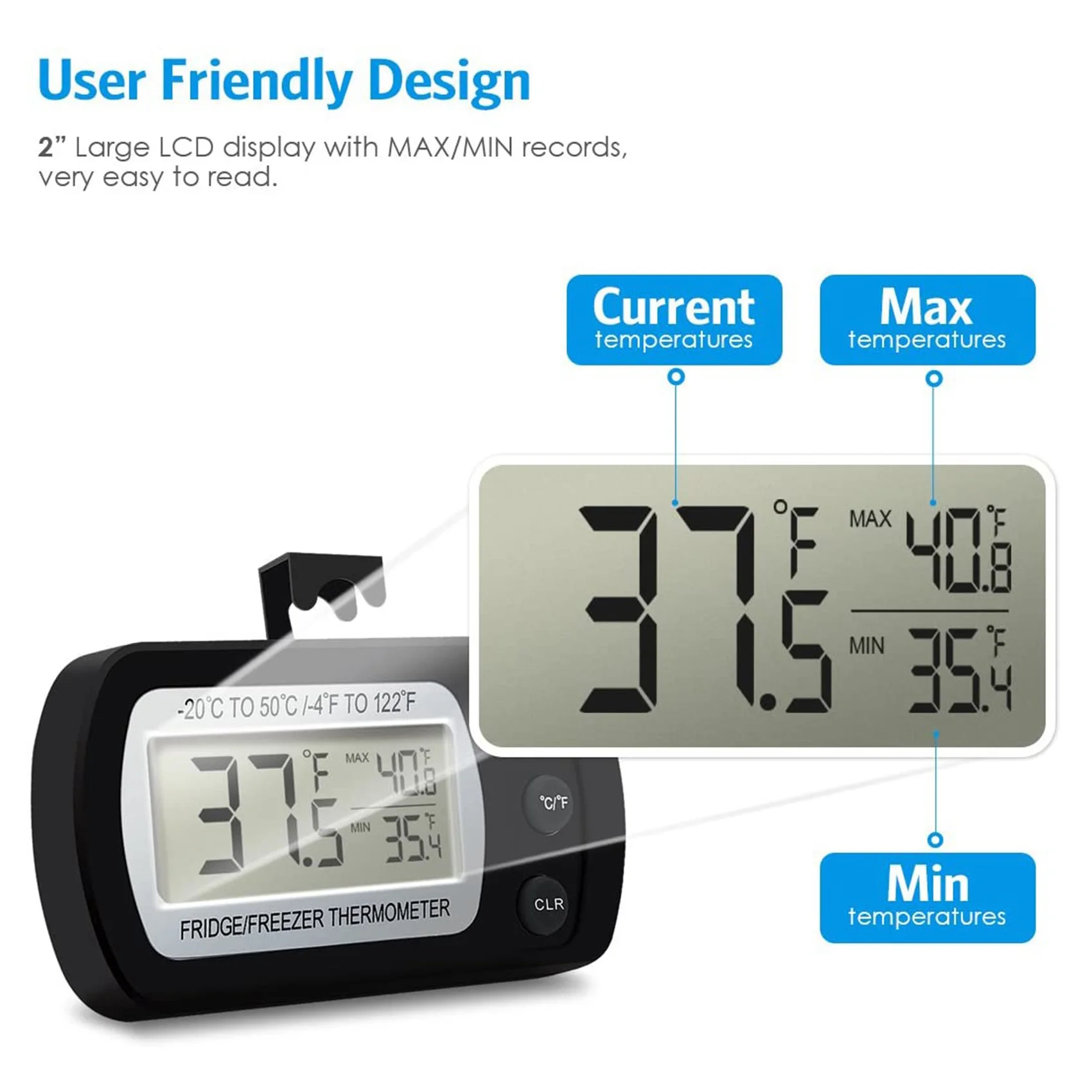 Termômetro de geladeira digital A21I, mini termômetro de freezer, geladeira freezer à prova d'água, para cozinha, casa, restaurantes