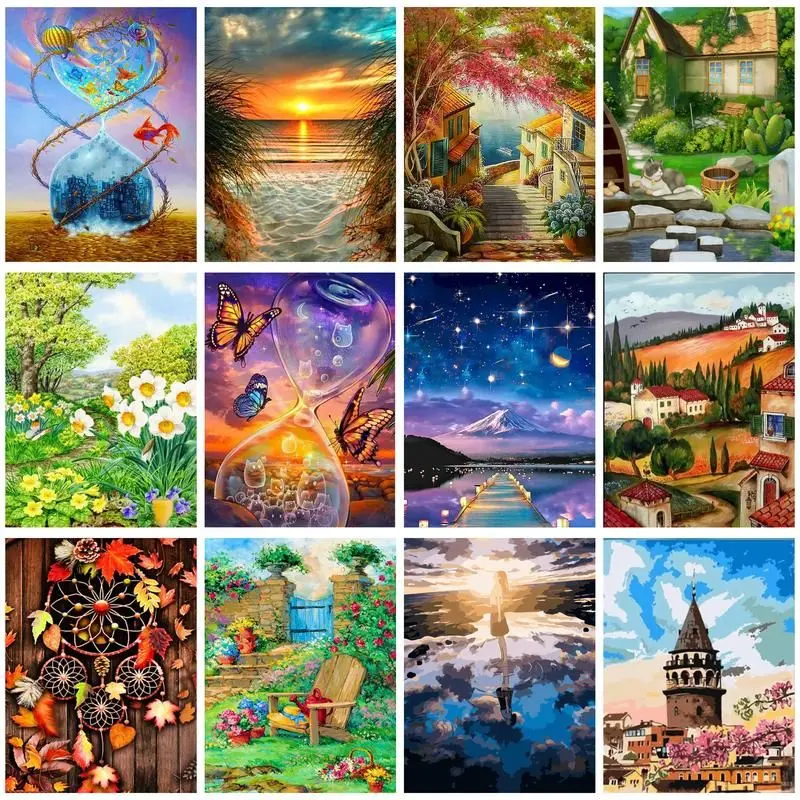 

CHENISTORY Paint By Number Sunset Scenery Drawing On Canvas HandPainted Painting Art Gift Pictures By Number Kits Home Decor