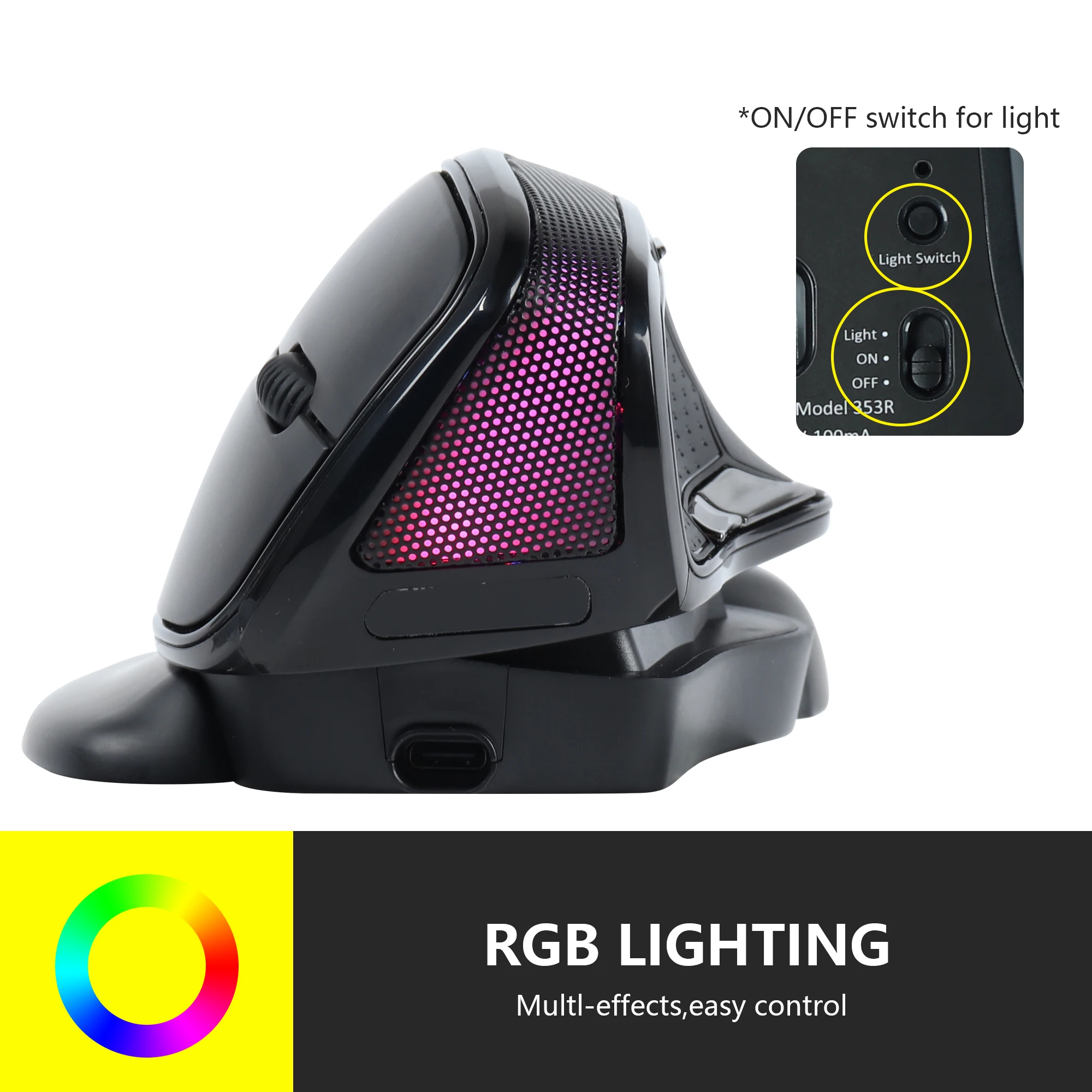 

Rechargeable Vertical 2.4G Mouse RGB Backlight 3600 DPI Adjustable Tilt Angle Magnetic Hand Support Ergonomics Design Office Use