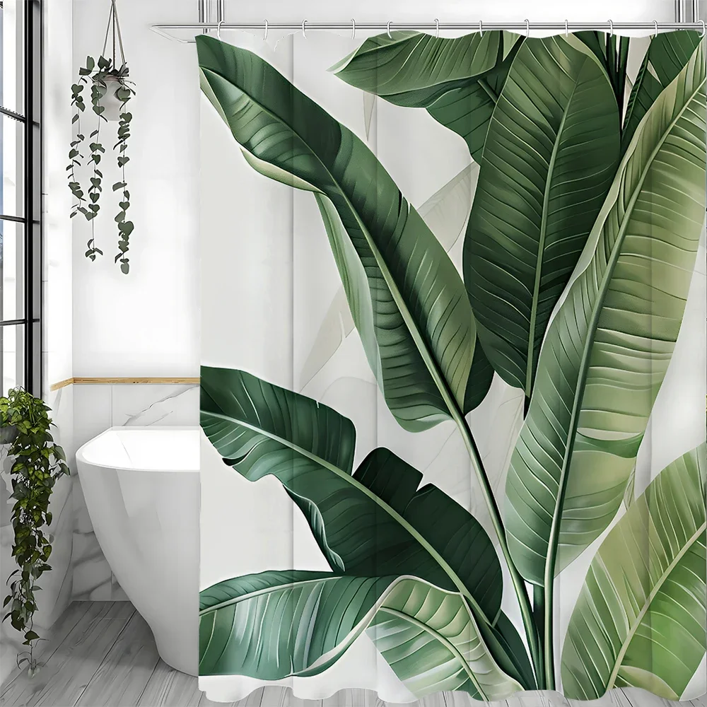 

Tropical Banana Leaf Shower Curtain, Bathroom Decorative Shower Curtain, Waterproof Shower Curtain with Hooks