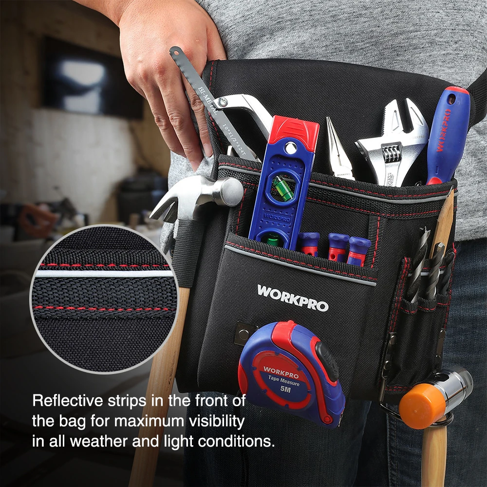 WORKPRO Tool Pouch with belt Multi-functional Waterproof Waist Tool Bag for Wrench Hammer Screwdriver Wear Resisting Storage Kit