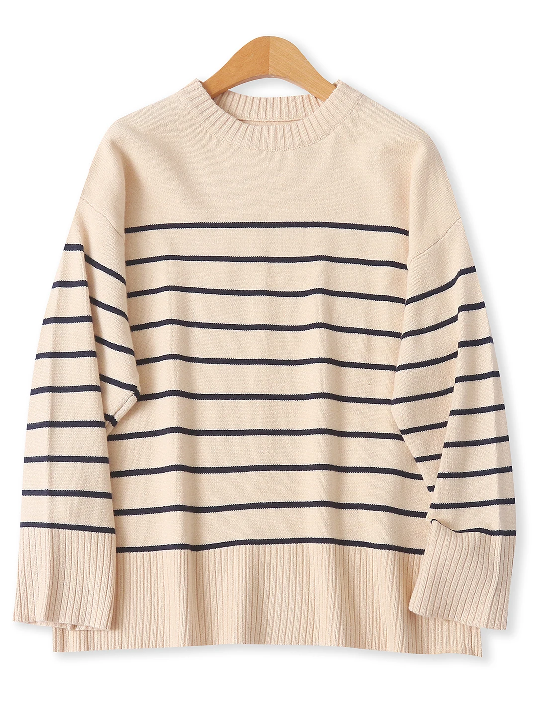 

Striped Knit Sweater Loose Long Sve round Ne Base irt Women's Faion Autumn New Sle Simple Versatile Commute Sle