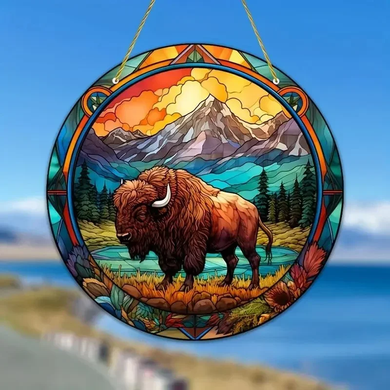 Animals Elephant Tiger Horse Suncatcher, Art Stained Window Translucent Hanging,Animals Lover Gift, Acrylic Round Garland Sign