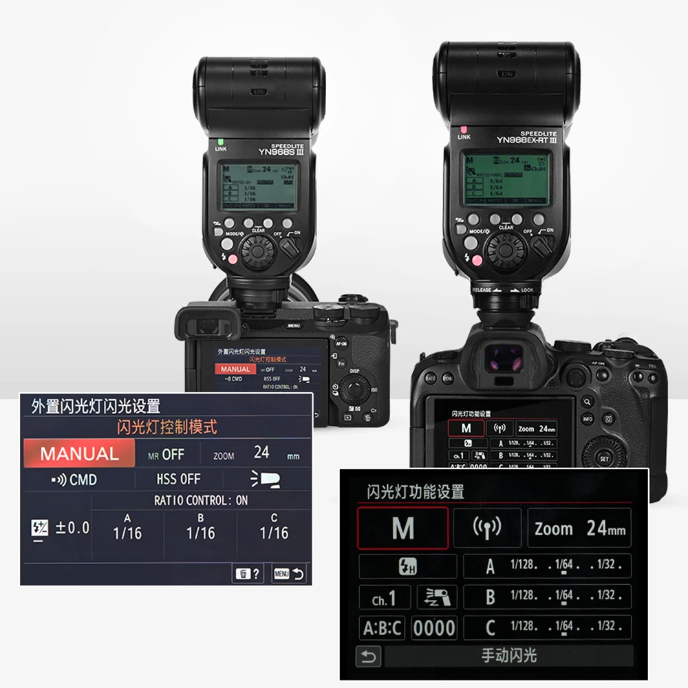 YONGNUO YN968S III GN60 2.4G TTL HSS Speedlite sem fio com luz LED 1/8000s Flash para câmera Sony