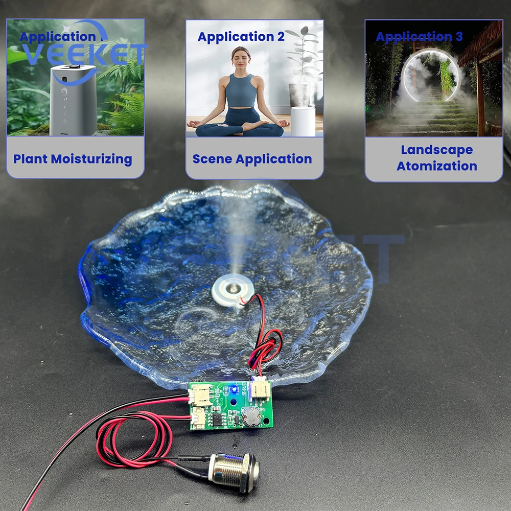 

DC 5V Ultrasonic Atomizing Humidifier Module With Intermittent Spray Mode External Switch DIY Kit For Various Scenes