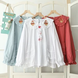 Autumn New Sweet Mori Style Embroidered Tops For Woman Long Sleeve Casual Tops 824-831