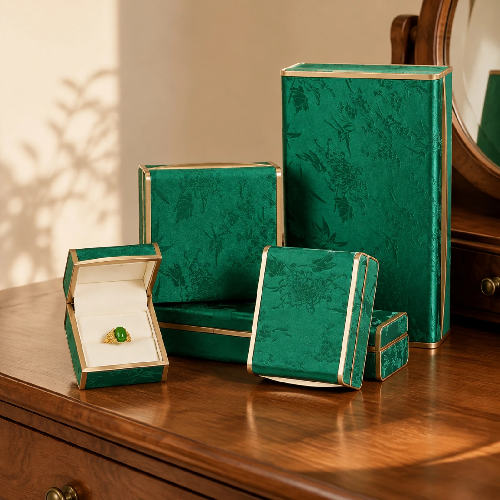 5 Pieces Jacquard Jewelry Box with Floral Pattern Elegant Material Jewelry Box with Hinged Lid Secure Sturdy