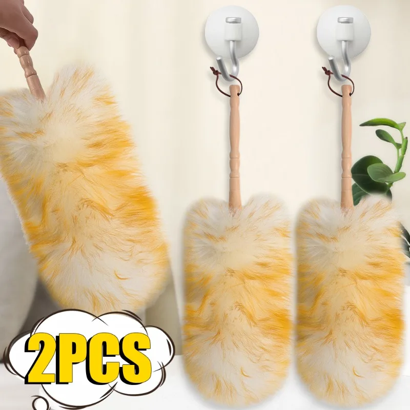 48cm Wooden Handle Wool Duster Anti-static Wool Brush Car Cleaner Sweeper Household Broom House Dust Removal Cleaning Tools