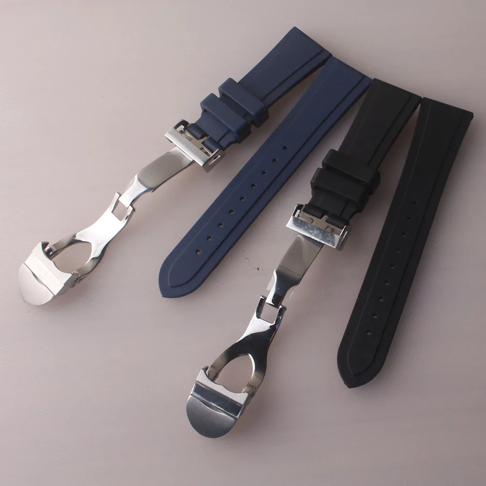 Pulseira genuína 20mm 22mm, pulseira de relógio de pulso, acessórios de borracha macia com fivela de aço inoxidável, implantação nova