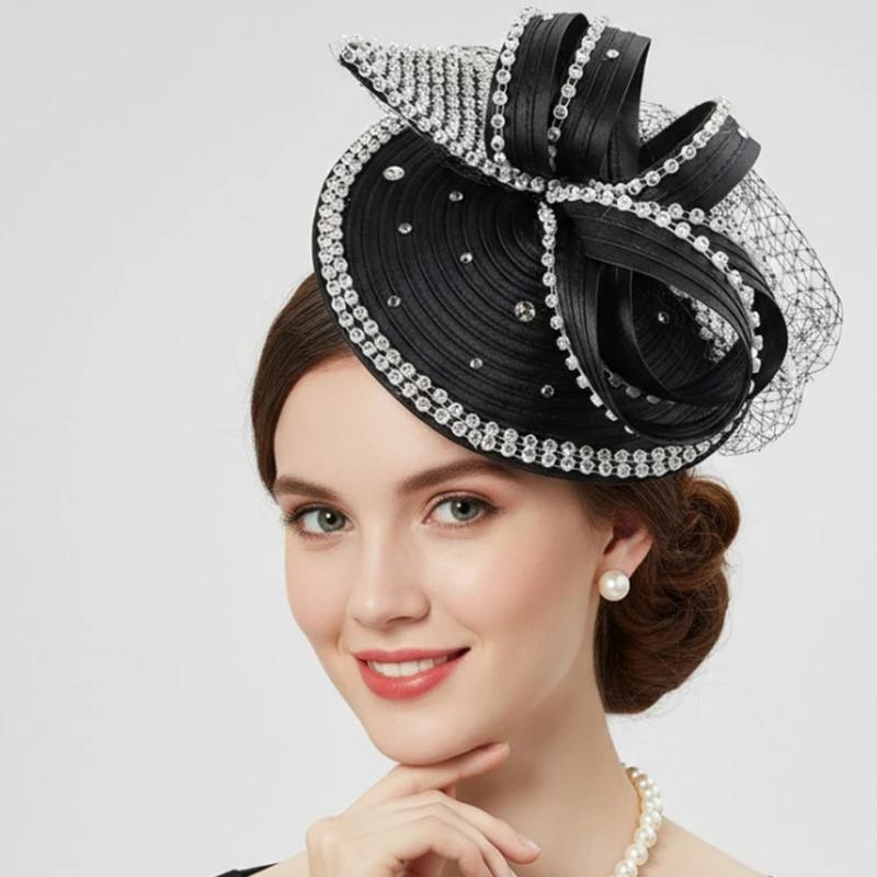 Neues Design Schleier Netting Perlen Fascinator Hut Qualität Party Derby Kirche Hut Damen Hochzeit Hut für Frauen Tanz Tägliche Dekoration – Detail 2