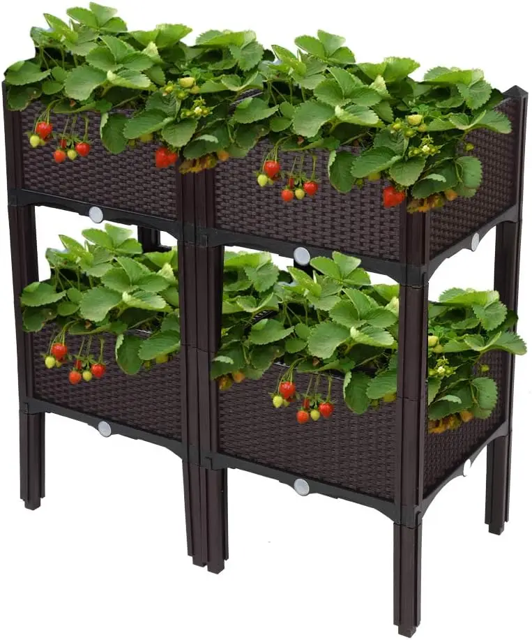 

Square Raised Garden Bed, Self-Watering Plastic Planter for Indoor Outdoor Vegetables, Fruits, Potato, Flowers, All Weather (4 P