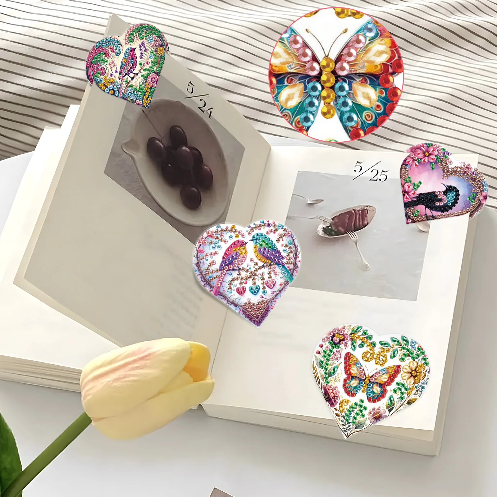 4PCS Diamond Painting Heart Shaped Bookmarks Kits,Colorful bird Diamond Craft Special Shaped Diamonds Bookmarks handmade Gift view 5