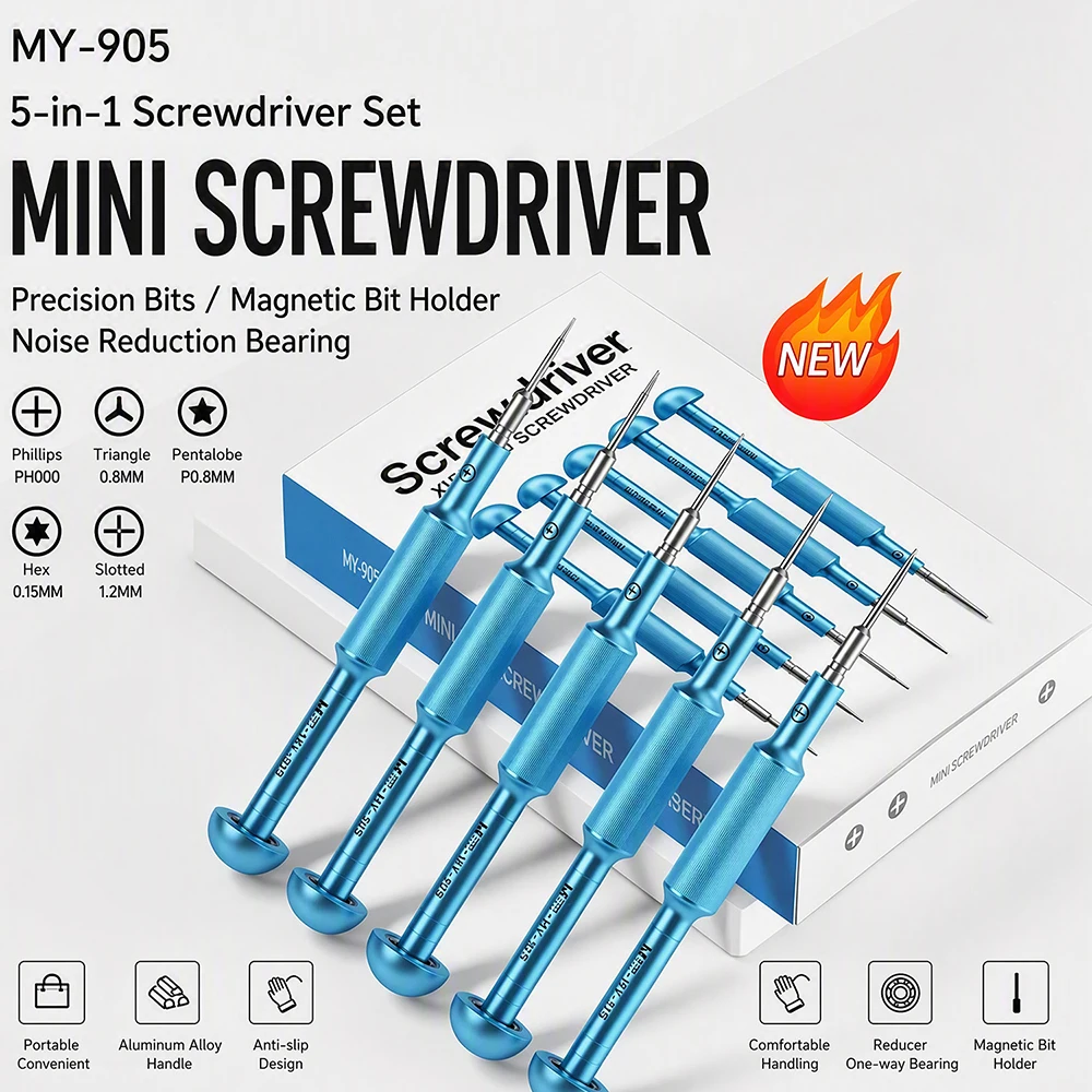 S2 Alloy Steel Bits Screwdriver 5 in 1 Precision Screwdriver Set Magnetic,Non-Slip Handle Mobile Phone Repair Disassembly Tools