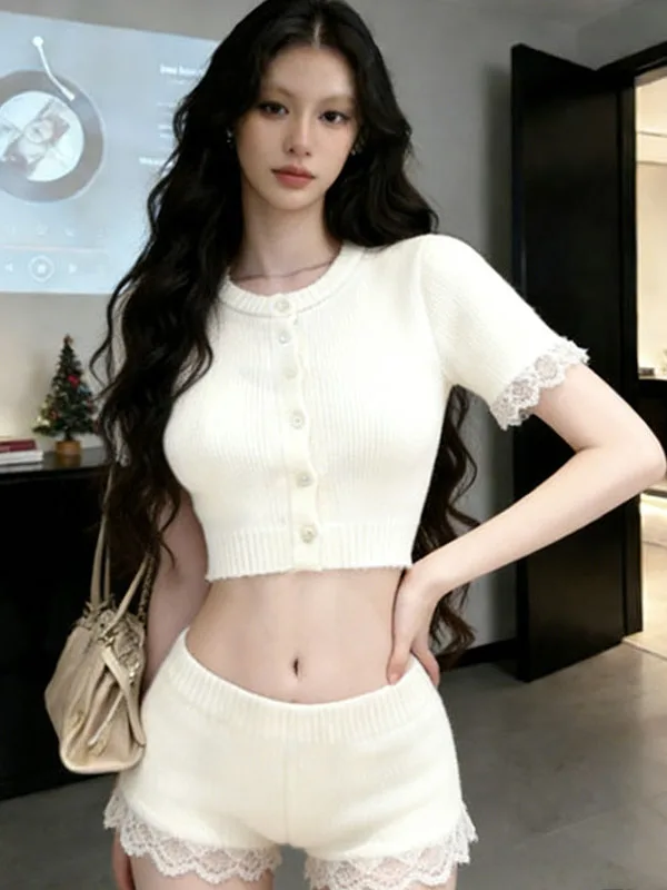 

Korean Style Pure Desire Sweet Spicy Slimming Short Pants Two-Piece Set High Waist Short Shorts Fashionable Spring New Arrival