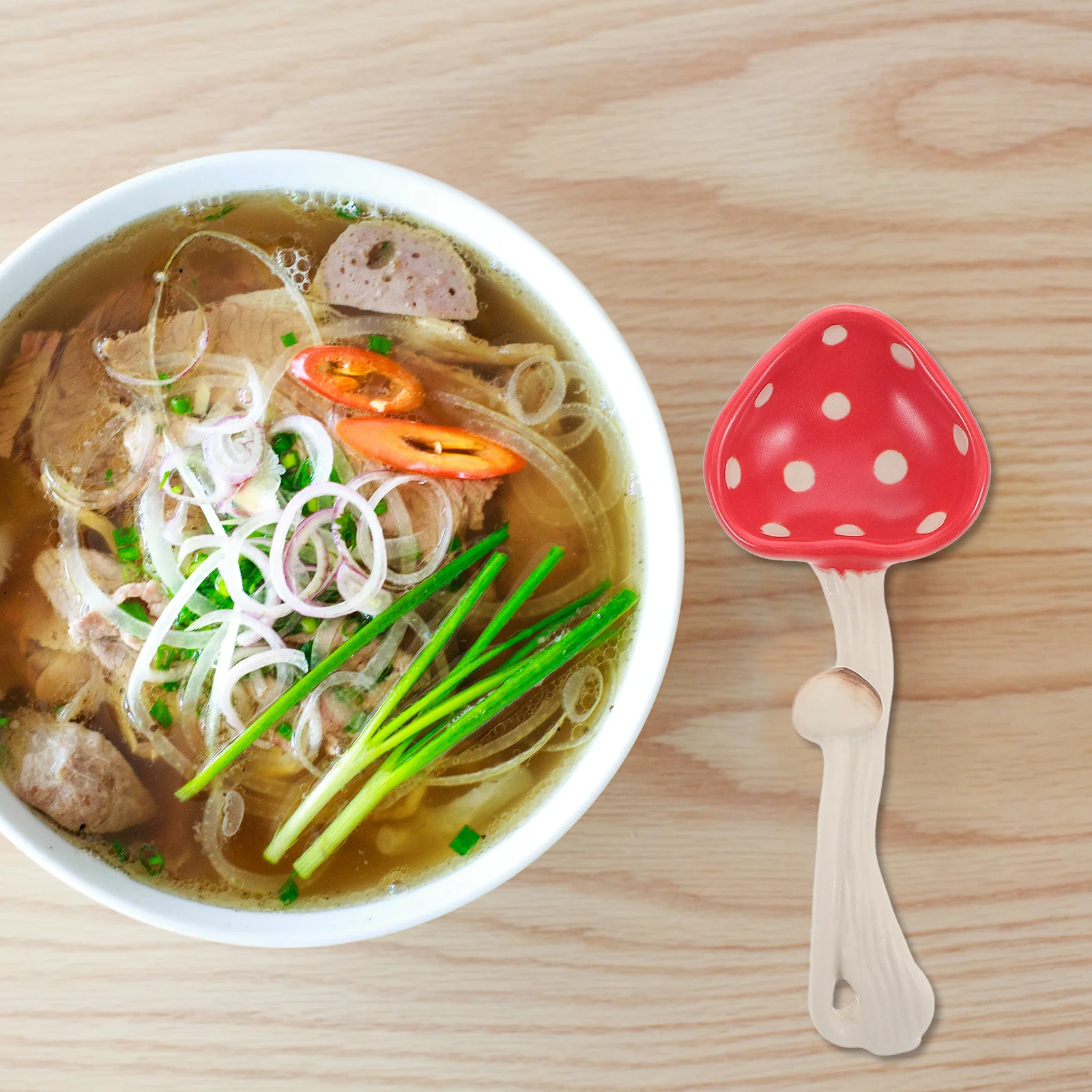 

Mushroom Spoon Ceramic Bowl Set Red Mushroom Pattern Underglaze Painted Handmade Soup Cereal Dessert Asian Soup Spoon